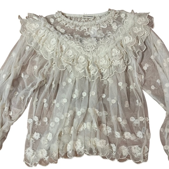 Ulla Johnson Ivory Lace Long Sleeve Lucien Sheer Top Size 4 - Picture 5 of 6